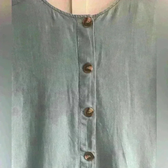 Anthropologie Darla Chambray Short  Button Back Blue Denim Dress Pockets size M - Picture 5 of 7